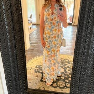 Elliatt Nesting Halter Floral Lace Side-Slit Midi Dress Anthropologie